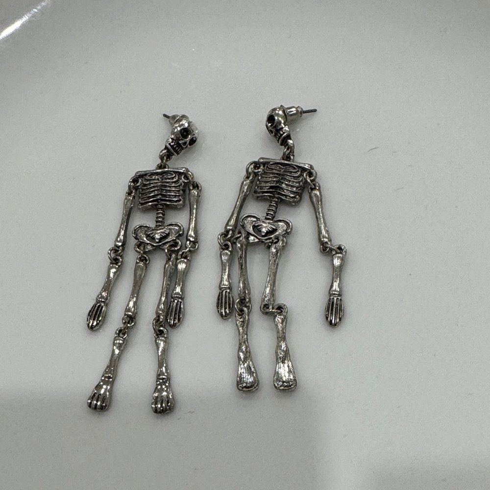 Dangling Silver Skeleton Earrings